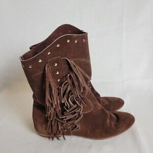 Vintage Moccasin Boots W/ Fringe Pinwheels Women's Size 7 M Made In USA 90's